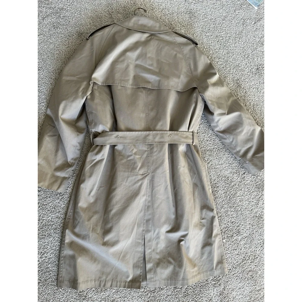 VTG 70s London Fog Trench Coat Men 44 Tan Double Breasted Belt Line USA Classic - Picture 5 of 13